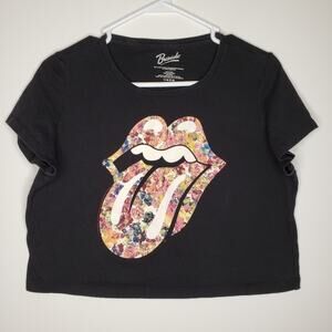 Bravado Rolling Stones Floral Cropped Large Graphic Short Sleeve Tee Shirt  Lg